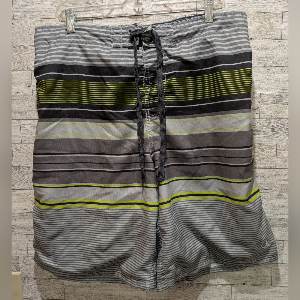 OP Stylish Striped Black and Green Men's Board Shorts Size Large 36-38